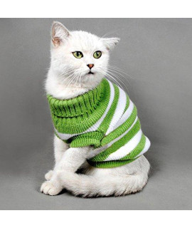 Striped Cat Sweaters Kitty Sweater For Cats Knitwear,Small Dogs Kitten Clothes Male And Female,High Stretch,Soft,Warm (Green, S)