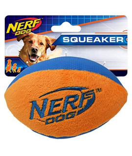 Nerf Dog Trackshot Football Dog Toy with Interactive Squeaker and Crunch, Lightweight, Durable and Water Resistant, 5 Inches for Medium/Large Breeds, Two Pack, Orange and Green