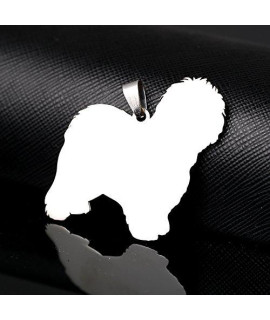 Big Stainless Steel Old English Sheepdog OES Dog Silhouette Pet Dog Tag Breed Collar Charm Pendant Necklace