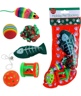 Kole Christmas Cat Stocking, 6 Assorted Toys, Medium Breeds