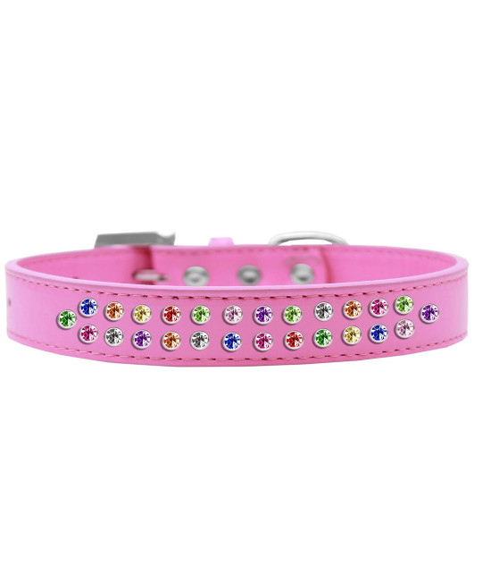 Mirage Pet Products Two Row confetti crystal Bright Pink Dog collar Size 14