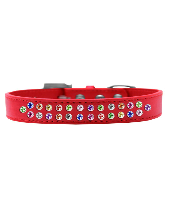 Mirage Pet Products Two Row confetti crystal Red Dog collar Size 14