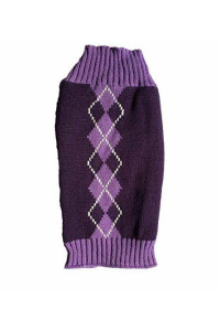 Argyle Knit Pet Sweaters Clothes For Small Dogs, Classic Purple Medium M Size
