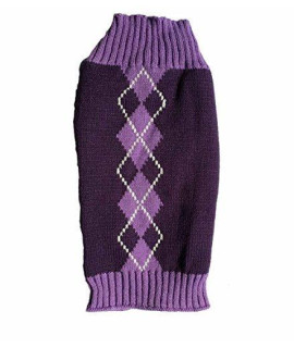 Argyle Knit Pet Sweaters Clothes For Small Dogs, Classic Purple Medium M Size