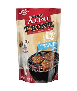 Purina ALPO Made in USA Facilities Dog Treats, Tbonz Beef & Cheese Flavors - (5) 4.5 oz. Pouches