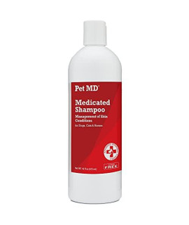 Pet MD - Medicated Shampoo for Dogs, Cats and Horses with Chlorhexidine and Ketoconazole - Soap and Paraben Free - 16 Oz