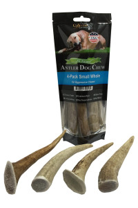Deluxe Naturals Elk Antler Dog chews Long-Lasting A-grade Premium Elk Antler chews for Dogs from Naturally Shed Elk Antlers collected in The USA, Whole, Small (Pack of 4)
