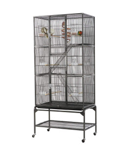 Yaheetech 69-Inch Extra Large Bird Cage Metal Parrot Cage For Mid-Sized Parrots Cockatiels Conures Parakeets Lovebirds Budgie Finch Black