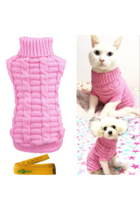 Knitted Braid Plait Turtleneck Sweater Knitwear Outwear for Dogs & cats (Pink, L)