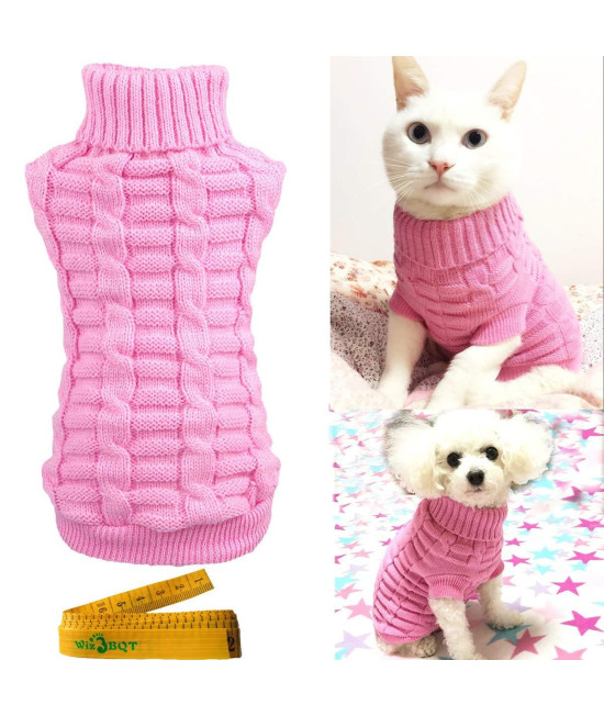 Knitted Braid Plait Turtleneck Sweater Knitwear Outwear for Dogs & cats (Pink, L)