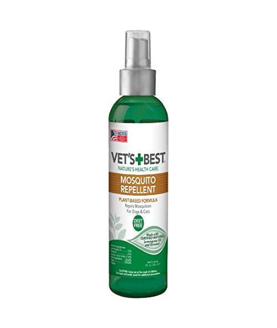 Vets Best Mosquito Repellent for Dogs and Cats | Repels Mosquitos with Certified Natural Oils | Deet Free | 8 Ounces