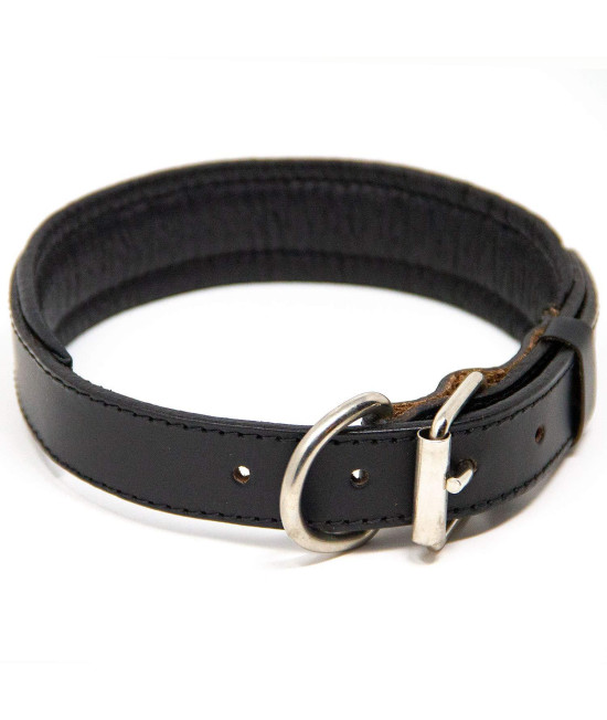 Logical Leather Padded Dog collar - Best Full grain Heavy Duty genuine Leather collar - Black - Medium