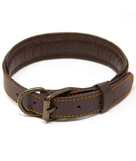 Logical Leather Padded Dog collar - Best Full grain Heavy Duty genuine Leather collar - Brown - Medium