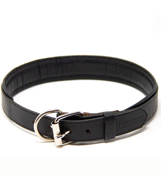 Logical Leather Padded Dog collar - Best Full grain Heavy Duty genuine Leather collar - Black - Extra Large