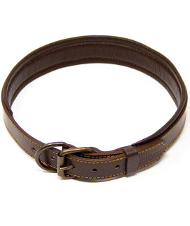 Logical Leather Padded Dog collar - Best Full grain Heavy Duty genuine Leather collar - Brown - Extra Large