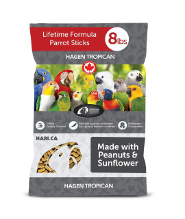 Hari Tropican Bird Food, Hagen Parrot Food with with Peanuts & Sunflower Seeds, Maintenance Sticks, Lifetime Formula, 8 lb Bag