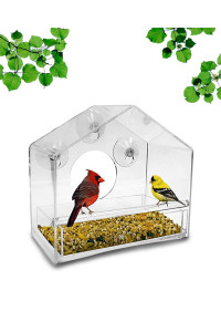 Nature gear Window Bird Feeder - Refillable Sliding Tray - Weather Proof - Snow and Squirrel Resistant - Drains Rain Water - See Songbirds from Home (House Style) (House Model)