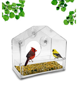 Nature gear Window Bird Feeder - Refillable Sliding Tray - Weather Proof - Snow and Squirrel Resistant - Drains Rain Water - See Songbirds from Home (House Style) (House Model)