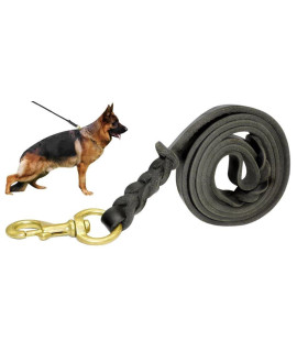 Berry Pet Leather Dog Leash - Training & Walking Braided Dog Leash - 65 ft by 58 in (205cm 16cm) - Latigo Leather Black
