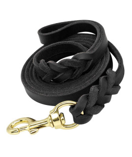 Black Leather Dog Leash - Braided Leather Dog Leashes - Dog Training Leash - Heavy Duty Military grade Training & Walking 65 ft by 12 Width