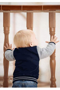 Roving Cove Railing Safety Net (10ft L x 3ft H), Baby Proofing Stair Balcony Banister Rail Guard, Child Safety Stair Protection, Safe Rail, Almond Brown