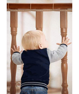 Roving Cove Railing Safety Net (10ft L x 3ft H), Baby Proofing Stair Balcony Banister Rail Guard, Child Safety Stair Protection, Safe Rail, Almond Brown