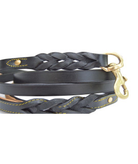 Soft Touch collars Leather Braided Dog Leash, Black 4ft x 12 Inch