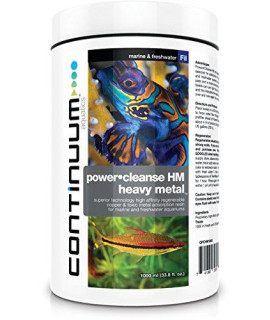 continuum Aquatics Power cleanse HM Heavy Metal - Regenerable copper and Metal Removing Filter Resin for Marine Saltwater and Freshwater Aquariums 1000-ml