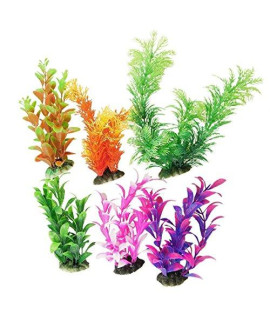 CNZ 6 Pcs Assorted Color Aquarium Plastic Plant Decoration w Ceramic Base