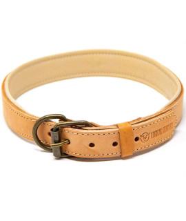 Logical Leather Padded Dog collar - Best Full grain Heavy Duty genuine Leather collar - Tan - Extra Large