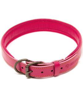 Logical Leather Padded Dog collar - Best Full grain Heavy Duty genuine Leather collar - Pink - Extra Large