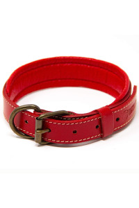 Logical Leather Padded Dog collar - Best Full grain Heavy Duty genuine Leather collar - Red - Medium