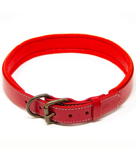 Logical Leather Padded Dog collar - Best Full grain Heavy Duty genuine Leather collar - Red - Extra Large