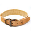 Logical Leather Padded Dog collar - Best Full grain Heavy Duty genuine Leather collar - Tan - Medium