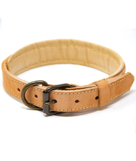 Logical Leather Padded Dog collar - Best Full grain Heavy Duty genuine Leather collar - Tan - Medium