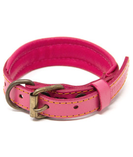 Logical Leather Padded Dog collar - Best Full grain Heavy Duty genuine Leather collar - Pink - Small