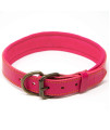 Logical Leather Padded Dog collar - Best Full grain Heavy Duty genuine Leather collar - Pink - Large