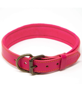 Logical Leather Padded Dog collar - Best Full grain Heavy Duty genuine Leather collar - Pink - Large