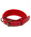 Logical Leather Padded Dog collar - Best Full grain Heavy Duty genuine Leather collar - Red - Extra Small