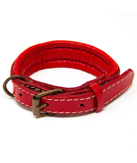 Logical Leather Padded Dog collar - Best Full grain Heavy Duty genuine Leather collar - Red - Extra Small