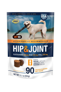 VetIQ Hip & Joint Supplement for Dogs, chicken Flavored Soft chews, 90 count