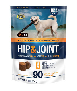 VetIQ Hip & Joint Supplement for Dogs, chicken Flavored Soft chews, 90 count