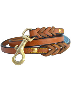 Soft Touch collars Leather Braided Dog Leash, Tan with Teal Padded Handle, 4ft Long x 12 Inch Wide, for Small Dogs