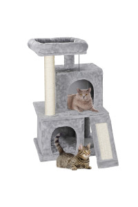 Nova Microdermabrasion Cat Tree, 34 Inches Ultra Soft Plush Covering With Sisal Rope Posts For Scratching, House Furniture For Kittens, Grey
