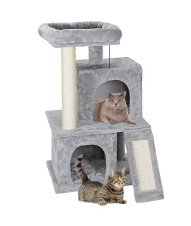 Nova Microdermabrasion Cat Tree, 34 Inches Ultra Soft Plush Covering With Sisal Rope Posts For Scratching, House Furniture For Kittens, Grey