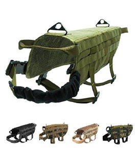 FDC Tactical Dog Vest Harness K9 MOLLE Hunting Military Hook and Loop Patch Panel XS, S, M, L, XL (Dark Green Olive, M: Chest up to 26")