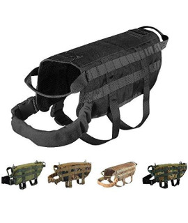 FDC Tactical Dog Vest Harness K9 MOLLE Hunting Military Hook and Loop Patch Panel XS, S, M, L, XL (Black, M: Chest up to 26")