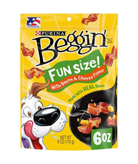 Purina Beggin Made in USA Facilities Dog Treats, Fun Size With Bacon & Cheese Flavor - (6) 6 oz. Pouches (Packaging May Vary)