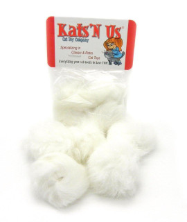 Real Rabbit Fur Pom Pom Cat Toy - 5 Pak White