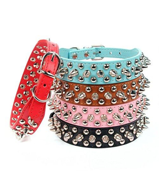 Aolove Mushrooms Spiked Rivet Studded Adjustable Pu Leather Pet Collars For Cats Puppy Dogs (Medium, Red)